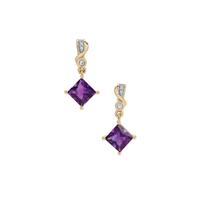 Moroccan Amethyst Earrings with White Zircon in 9K Gold 2.10cts