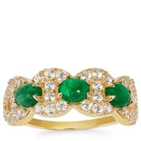 Sandawana Emerald Ring with White Zircon in 9K Gold 2.30cts