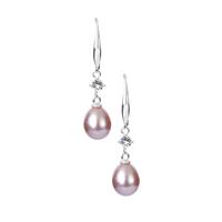 Zhujiang Naturally Lavender Cultered Pearls Earrings with Topaz in Sterling Silver (9mm x 7.50mm)