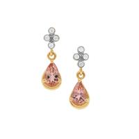 Lotus Tourmaline Earrings with White Zircon in 9K Gold 0.95ct