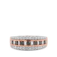 Black Diamonds Ring with White Diamonds in 9K Rose Gold 1cts