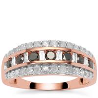 Black Diamonds Ring with White Diamonds in 9K Rose Gold 1cts