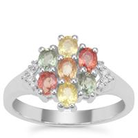 Songea Rainbow Sapphire Ring with White Zircon in Sterling Silver 1.74cts