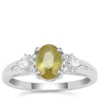 Ambilobe Sphene Ring with White Zircon in Sterling Silver 1.41cts