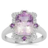 Moroccan, Rose De France Amethyst Ring with White Zircon in Sterling Silver 3.50cts