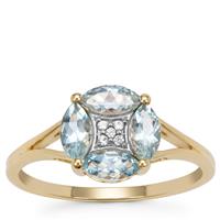 Pedra Azul Aquamarine Ring with White Zircon in 9K Gold 0.85ct