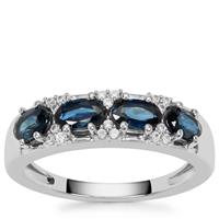 Australian Blue Sapphire Ring with White Zircon in Platinum Plated Sterling Silver 1.40cts
