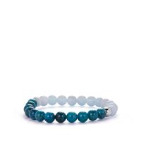 Neon Apatite Elastic Bracelet with Aquamarine and Sterling Silver 90.20cts