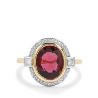 Malawi Garnet Ring with White Zircon in 9K Gold 5.25cts
