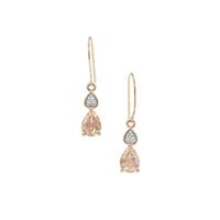 Oregon Peach Sunstone Earrings with Diamond in 9K Gold 1.30cts