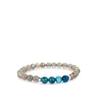 Labradorite & Apatite Stretchable Bracelet with Sterling Silver 67cts