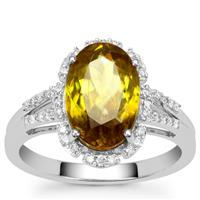 Ambilobe Sphene Ring with Diamond in 18K White Gold 4.05cts