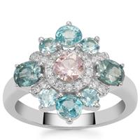Pink Spinel, Ratanakiri Blue Zircon Ring with White Zircon in Sterling Silver 3.10cts