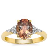 Teal Oregon Sunstone Ring with Diamond in 18K Gold 1.80cts