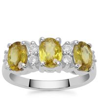 Ambilobe Sphene Ring with White Zircon in Sterling Silver 2.80cts