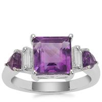 African Amethyst Ring with White Zircon in Sterling Silver 3.30cts