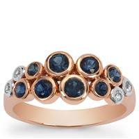 Australian Blue Sapphire Bubble Ring with White Zircon in 9K Rose Gold 1cts