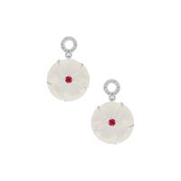 Optic Quartz, Burmese Ruby Earrings with White Zircon in Sterling Silver 19.40cts