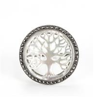Mother of Pearl Ring with Natural Marcasite in Sterling Silver