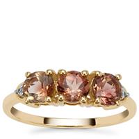 Watermelon Oregon Sunstone Ring with White Zircon in 9K Gold 1.45cts