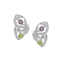 Rose De France Amethyst, Red Dragon Peridot Earrings with White Topaz in Sterling Silver 2.15cts