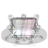 Zebra Fluorite Ring with White Zircon in Sterling Silver 5.42cts