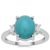 Sleeping Beauty Turquoise Ring with White Zircon in Sterling Silver 3.02cts