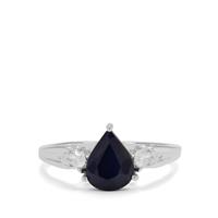 Madagascan Blue Sapphire Ring with White Zircon in Sterling Silver 2.35cts