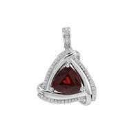 Red Garnet Pendant with Diamond in 18K White Gold 4.50cts