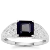 Madagascan Blue Sapphire Ring with White Zircon in Sterling Silver 2cts