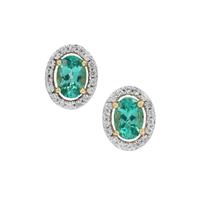 Botli Green Apatite Earrings with White Zircon in 9K Gold 2.05cts