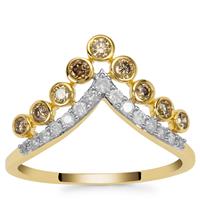 Champagne Diamonds Ring with White Diamonds in 9K Gold 0.53ct