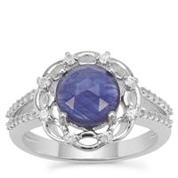 Rose Cut Sapphire Ring with White Zircon in Sterling Silver 2.56cts (F)