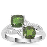 Chrome Diopside Ring with White Zircon in Sterling Silver 2cts