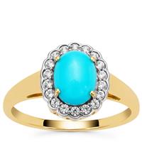 Sleeping Beauty Turquoise Ring with White Zircon in 9K Gold 1.25cts