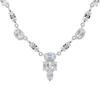 Concave Cut Blue Moon Quartz Necklace with White Zircon in Sterling Silver 4cts