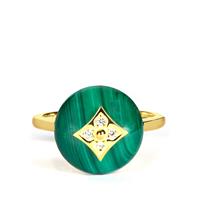 Congo Malachite Ring with White Zircon in Gold Tone Sterling Silver 7.50cts