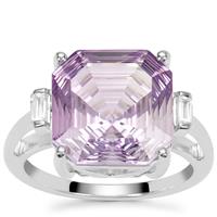 Rose De France Amethyst Ring with White Zircon in Sterling Silver 7.60cts