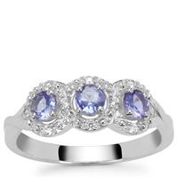 Tanzanite Ring with White Zircon in Sterling Silver 0.65ct