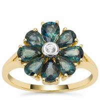 Nigerian Blue Sapphire Ring with White Zircon in 9K Gold 2.35cts