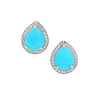Sleeping Beauty Turquoise Earrings with White Zircon in 9K Gold 5.05cts