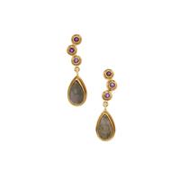 Purple Labradorite Earrings with Bahia Amethyst in Gold Plated Sterling Silver 8.80cts