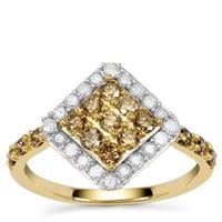 Cape Champagne Diamonds Ring with White Diamonds in 9K Gold 1cts