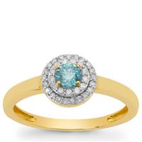 Ice Blue Diamonds Ring with White Diamonds in 9K Gold 0.38ct