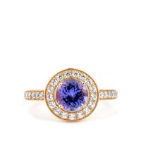 AAA Tanzanite Ring with White Zircon in 9K Gold 1.93cts