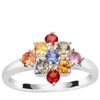 Rainbow Sapphire Ring with White Zircon in Sterling Silver 1cts