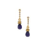 Thai Sapphire, Tanzanite Earrings with White Zircon in Gold Plated Sterling Silver 16.05cts (F)