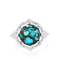 Egyptian Turquoise Ring with White Topaz in Sterling Silver 6.47cts