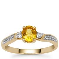Bang Kacha Yellow Sapphire Ring with White Zircon in 9K Gold 1cts