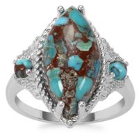 Egyptian Turquoise Ring with Natural Zircon in Sterling Silver 6.42cts